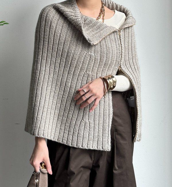  「ジップアップポンチョ」|ニット・セーター|