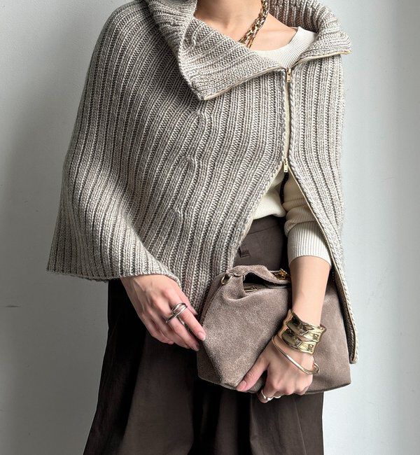  「ジップアップポンチョ」|ニット・セーター|