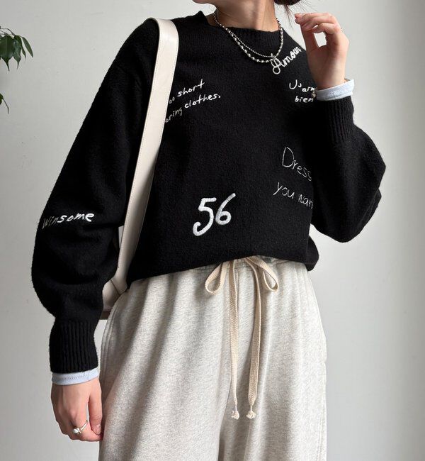  「【WEB限定】レタリング刺繍プルオーバー」|ニット・セーター|ブラック