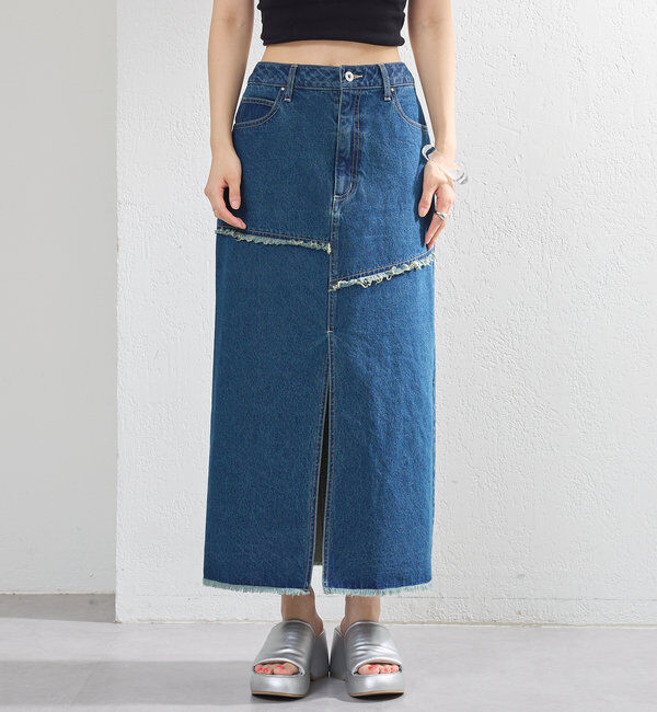  「【2サイズ展開】デニムロングスリットスカート」|スカート|
