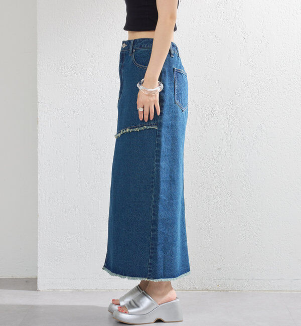  「【2サイズ展開】デニムロングスリットスカート」|スカート|