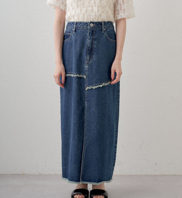  「【2サイズ展開】デニムロングスリットスカート」|スカート|