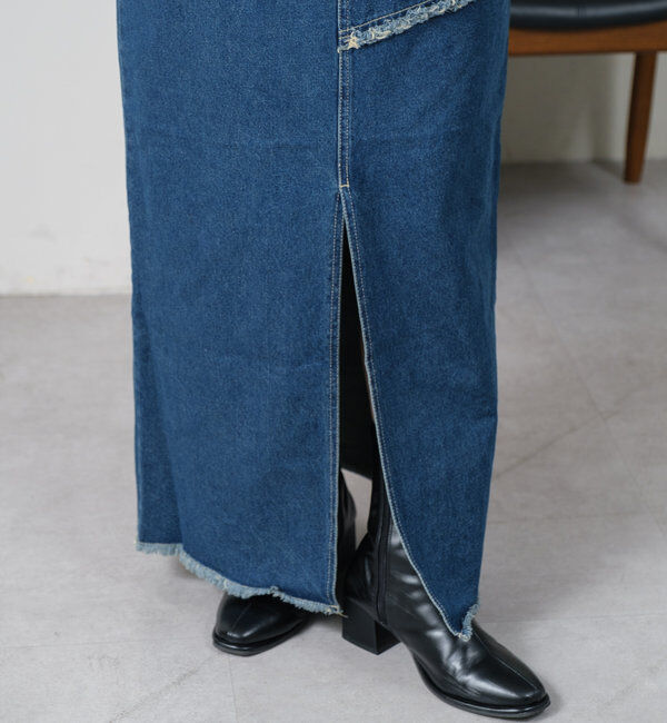  「【2サイズ展開】デニムロングスリットスカート」|スカート|