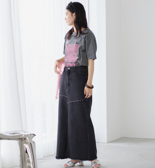  「【2サイズ展開】デニムロングスリットスカート」|スカート|