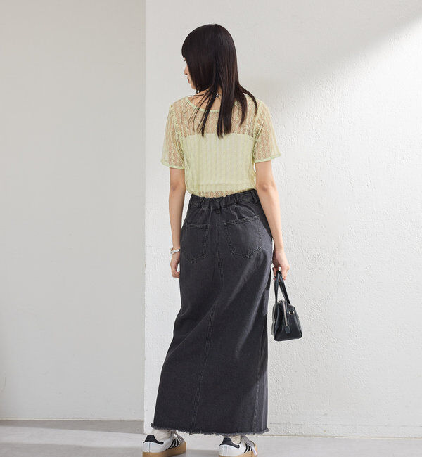  「【2サイズ展開】デニムロングスリットスカート」|スカート|
