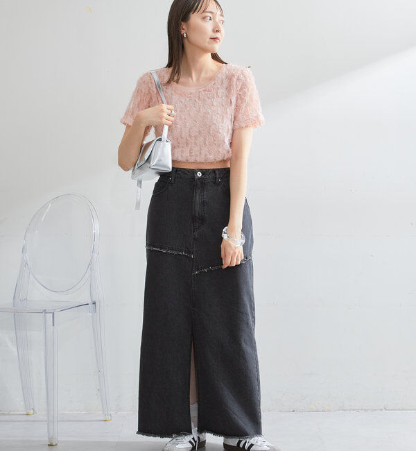  「【2サイズ展開】デニムロングスリットスカート」|スカート|