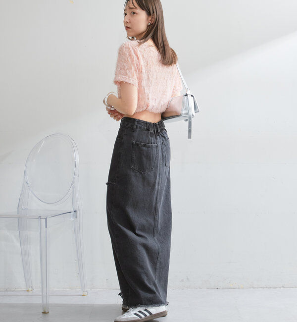  「【2サイズ展開】デニムロングスリットスカート」|スカート|