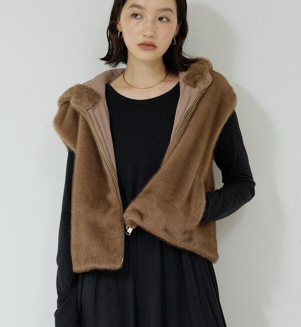  「【プラスワンで着映え！】フーディーファーベスト」|ベスト・ジレ|ブラウン