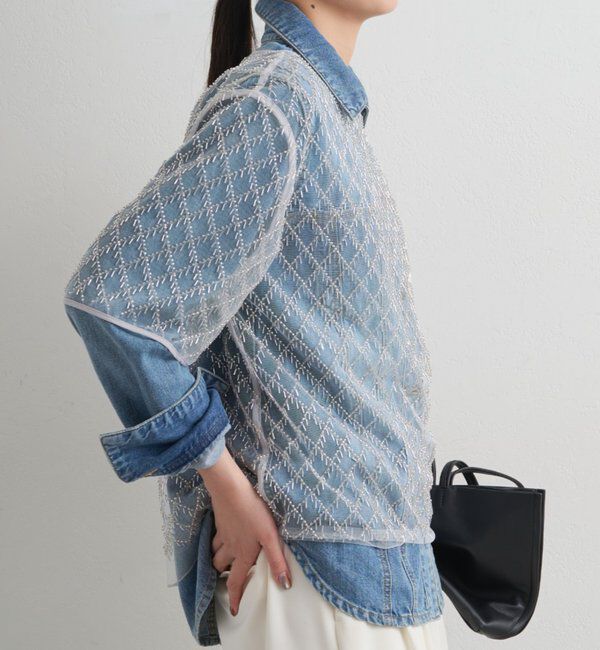  「ビーズシアーハーフスリーブブラウス」|シャツ・ブラウス|