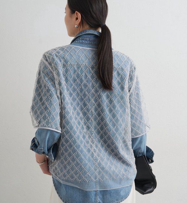  「ビーズシアーハーフスリーブブラウス」|シャツ・ブラウス|