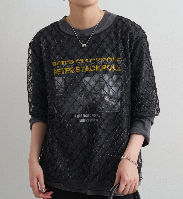  「ビーズシアーハーフスリーブブラウス」|シャツ・ブラウス|