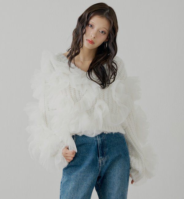  「【SALON by Chico】ランダムチュールドッキングニット」|ニット・セーター|
