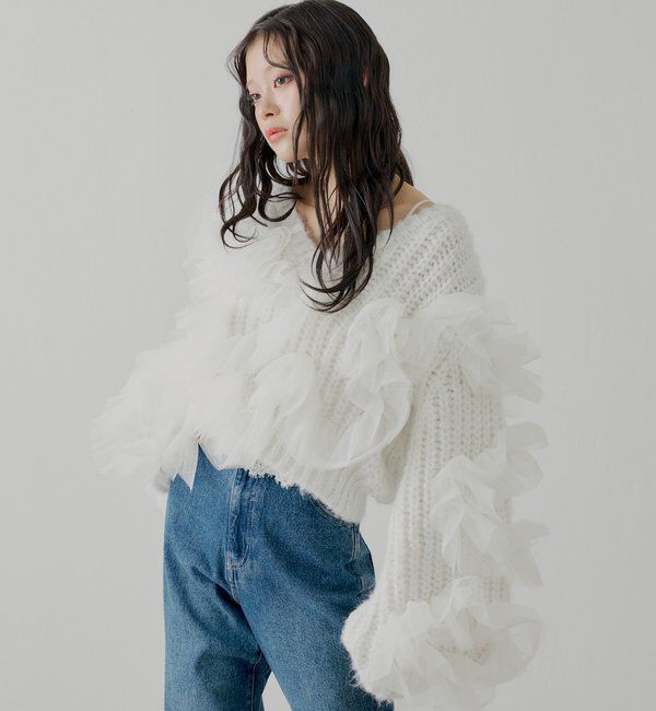  「【SALON by Chico】ランダムチュールドッキングニット」|ニット・セーター|
