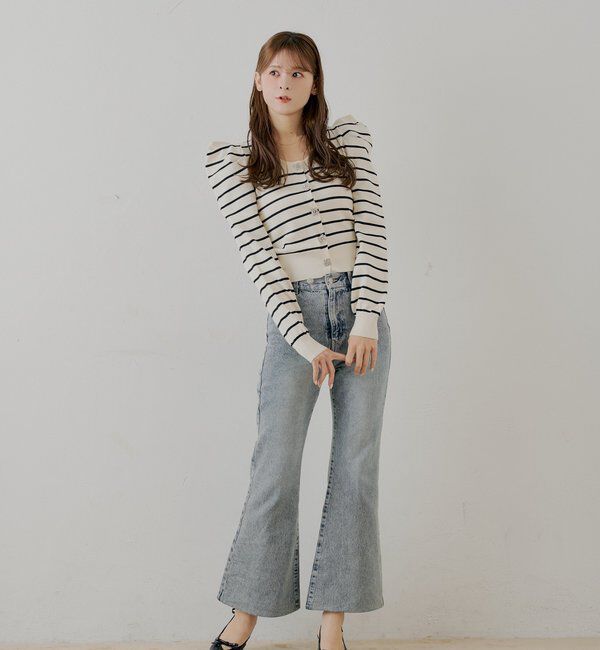  「【SALON by Chico】ビジューボタンパワショルデザインカーディガン」|カーディガン|