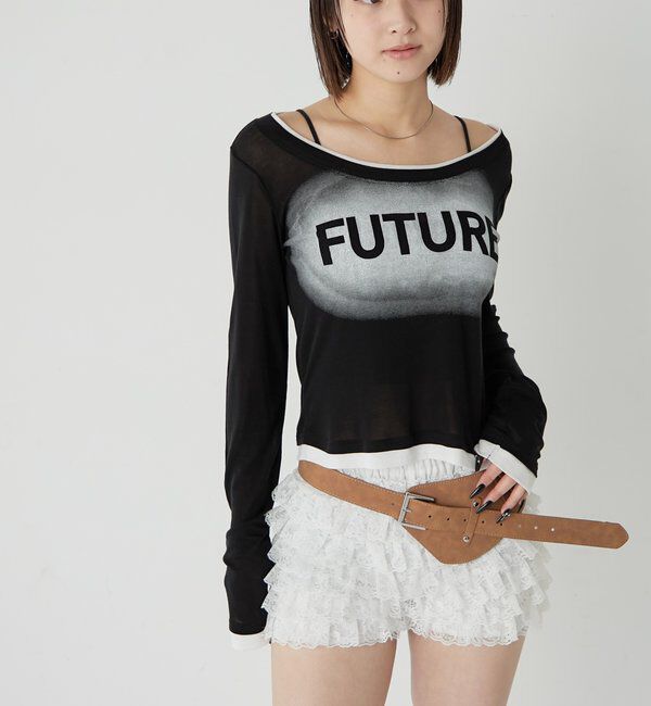  「スプレーロゴレイヤードシアートップス」|Tシャツ・カットソー|