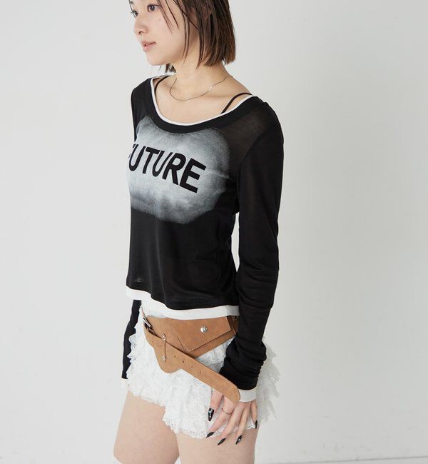  「スプレーロゴレイヤードシアートップス」|Tシャツ・カットソー|