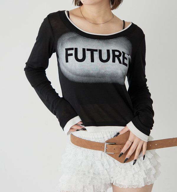  「スプレーロゴレイヤードシアートップス」|Tシャツ・カットソー|