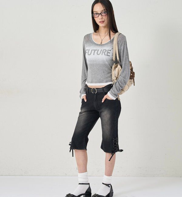  「スプレーロゴレイヤードシアートップス」|Tシャツ・カットソー|