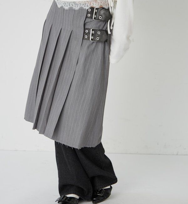  「ダブルベルトミディプリーツスカート」|スカート|