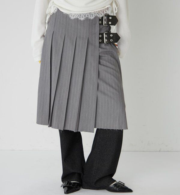  「ダブルベルトミディプリーツスカート」|スカート|