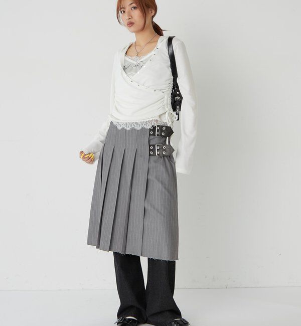 「ダブルベルトミディプリーツスカート」|スカート|