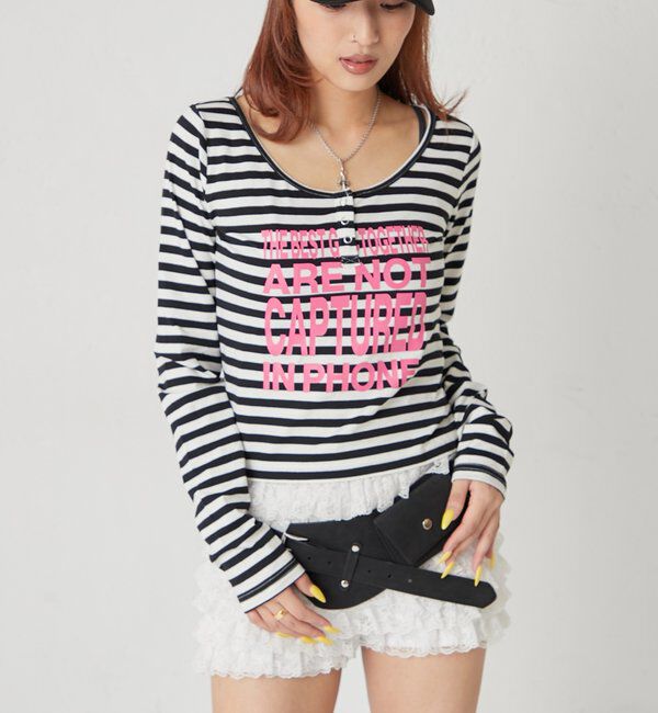  「【WEB限定】メッセージドットリングヘンリートップス」|Tシャツ・カットソー|オフホワイト