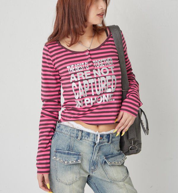  「【WEB限定】メッセージドットリングヘンリートップス」|Tシャツ・カットソー|