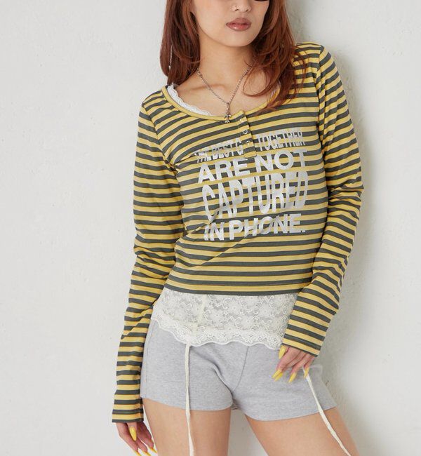  「【WEB限定】メッセージドットリングヘンリートップス」|Tシャツ・カットソー|ネイビー