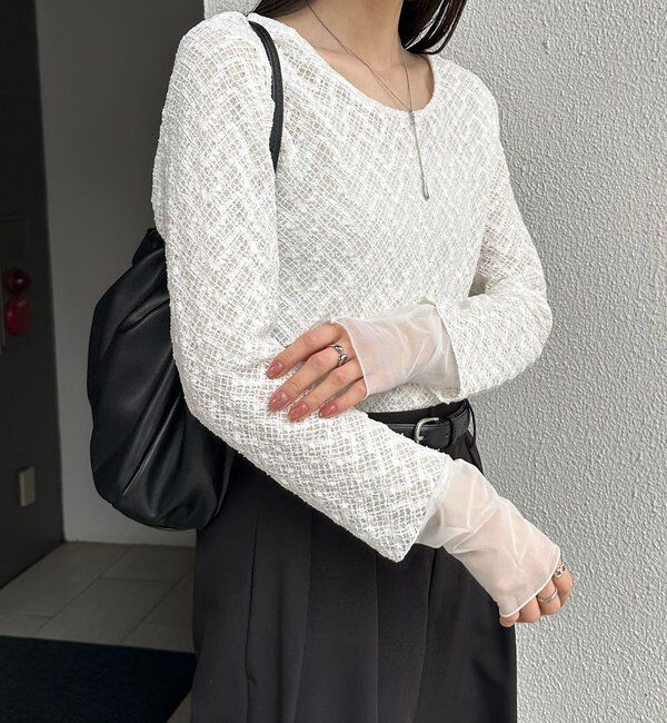  「袖シアーレースT」|Tシャツ・カットソー|