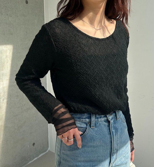  「袖シアーレースT」|Tシャツ・カットソー|