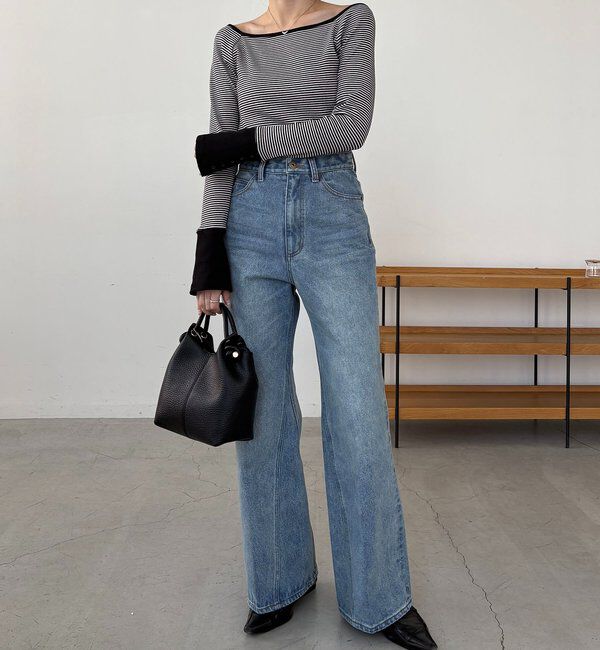  「【低身長サイズあり】セミフレアデニム」|デニム|