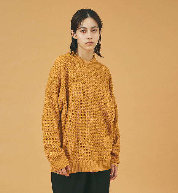 ABAHOUSE「【WEB限定】リップル編みモックネックニット/ アンサンブル/ユニセックス/Re」|ニット・セーター|マスタード