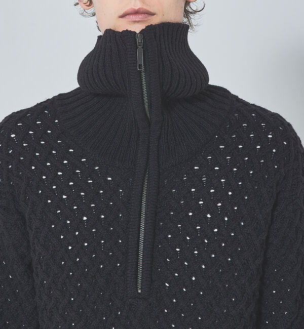 ABAHOUSE「【透かしケーブル】ハーフジップ ニット プルオーバー」|ニット・セーター|