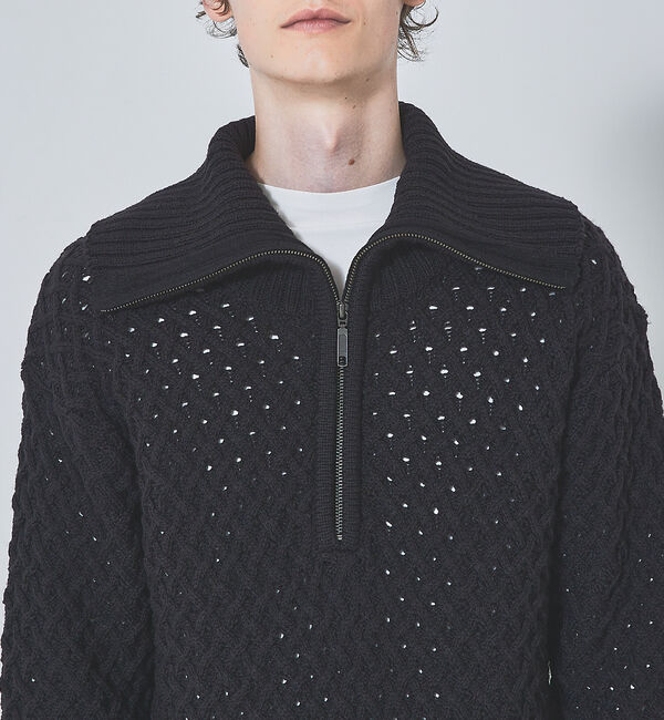 ABAHOUSE「【透かしケーブル】ハーフジップ ニット プルオーバー」|ニット・セーター|