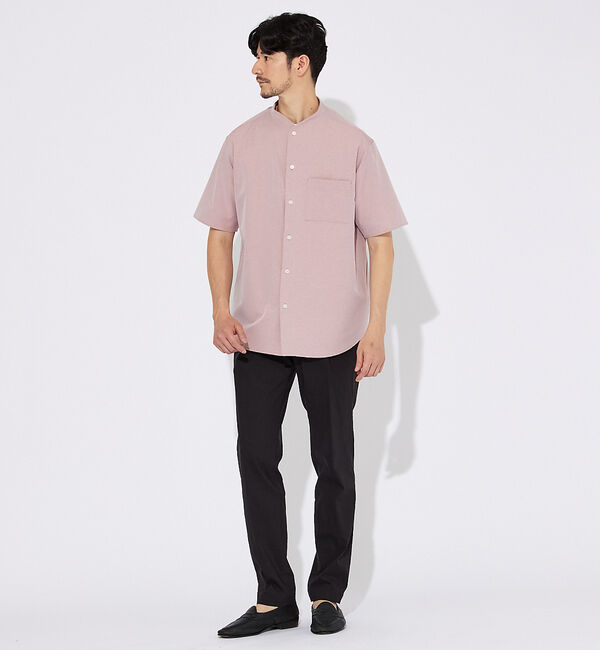 ABAHOUSE「【変形襟】トロミシャンブレー カラーレス 半袖シャツ / バンドカラー」|シャツ・ブラウス|