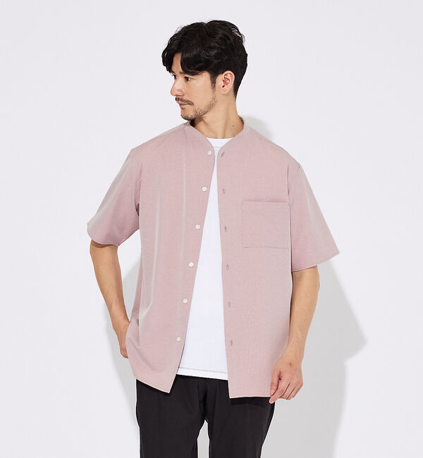 ABAHOUSE「【変形襟】トロミシャンブレー カラーレス 半袖シャツ / バンドカラー」|シャツ・ブラウス|