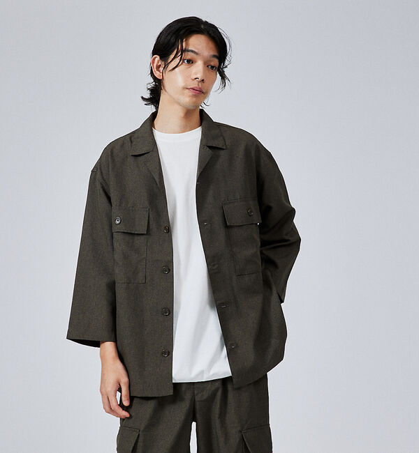 ABAHOUSE「【セットアップ対応】リネンライクミリタリーシャツ/CPOシャツ」|シャツ・ブラウス|カーキ