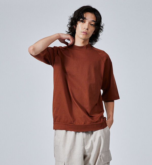 ABAHOUSE「【モックネック】度詰め天竺　ラグランスリーブＴシャツ」|Tシャツ・カットソー|ダークオレンジ