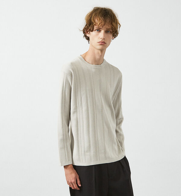 ABAHOUSE「ランダムストライプ 総針プルオーバーニット / クルーネック」|ニット・セーター|