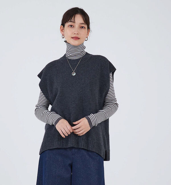 qualite「ウールグアイウールニットベスト」|ベスト・ジレ|チャコールグレー