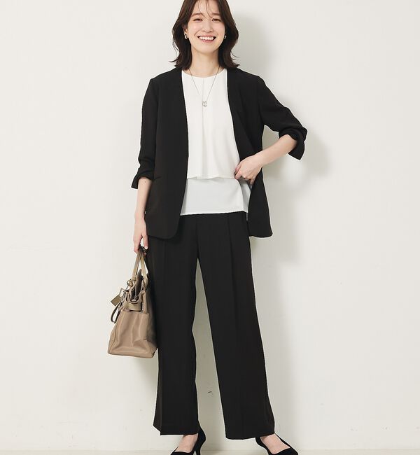 abahouse mavie「【２点セットアップ/エニデイカセット・サマー】ジョーゼット ジャケット＆パンツセ」|ノーカラージャケット|