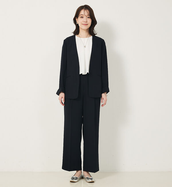 abahouse mavie「【２点セットアップ/エニデイカセット・サマー】ジョーゼット ジャケット＆パンツセ」|ノーカラージャケット|