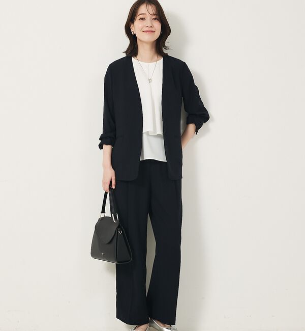abahouse mavie「【２点セットアップ/エニデイカセット・サマー】ジョーゼット ジャケット＆パンツセ」|ノーカラージャケット|