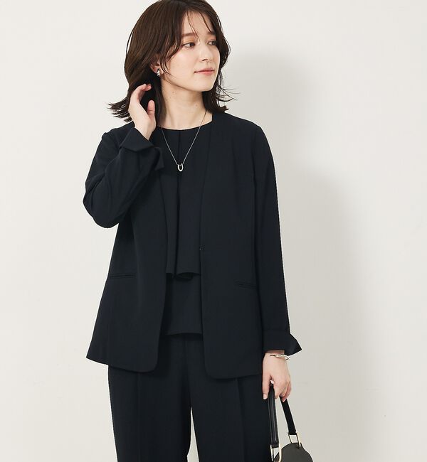 abahouse mavie「【２点セットアップ/エニデイカセット・サマー】ジョーゼット ジャケット＆パンツセ」|ノーカラージャケット|