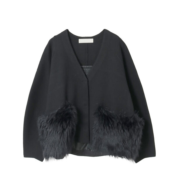 TIARA「【MARILYN MOON/マリリンムーン】ファーポケットカーディガン」|カーディガン|ブラック