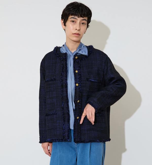 Liesse「フリンジノーカラーツイードジャケット」|ノーカラージャケット|