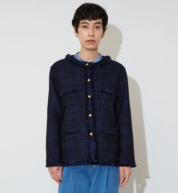 Liesse「フリンジノーカラーツイードジャケット」|ノーカラージャケット|