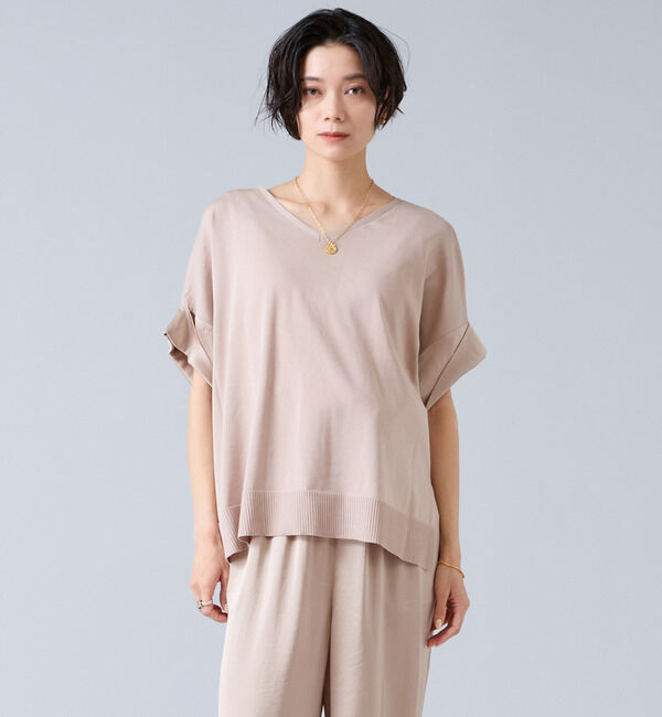 Liesse「【定番】袖サテンニット」|ニット・セーター|ライトベージュ