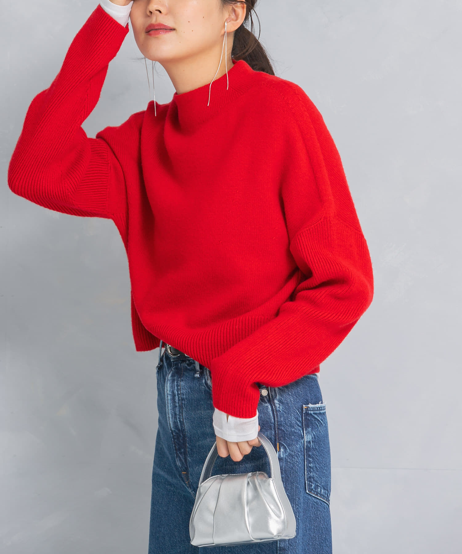 URBAN RESEARCH ROSSO「ショートハイネックホールニット」|ニット・セーター|レッド