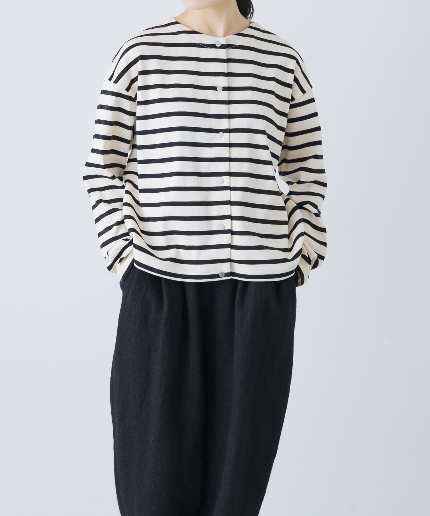 かぐれ「コットンフライススナップカーディガン」|カーディガン|ストライプ